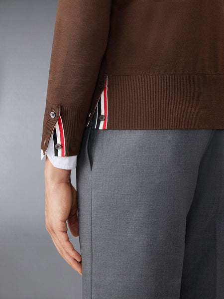 MERINO WOOL 4-BAR CLASSIC V-NECK CARDIGAN DARK BROWN
