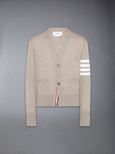 MERINO WOOL 4-BAR CLASSIC V-NECK CARDIGAN MED BROWN