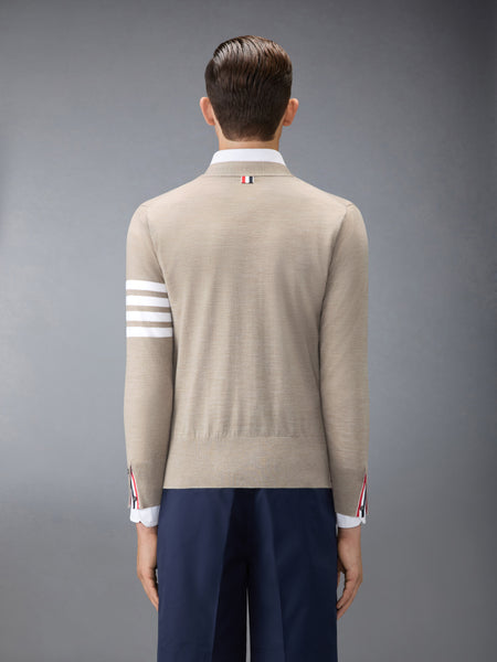 MERINO WOOL 4-BAR CLASSIC V-NECK CARDIGAN MED BROWN