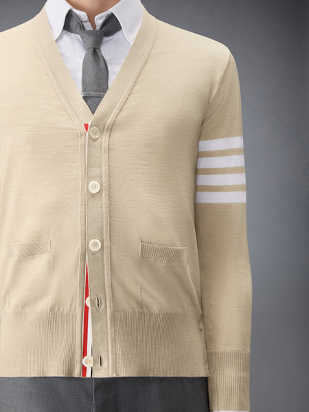 MERINO WOOL 4-BAR CLASSIC V-NECK CARDIGAN BEIGE