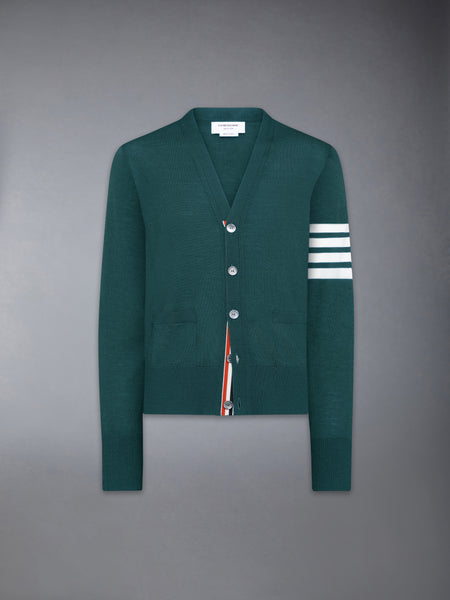 MERINO WOOL 4-BAR CLASSIC V-NECK CARDIGAN DK GREEN