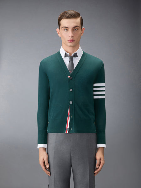 MERINO WOOL 4-BAR CLASSIC V-NECK CARDIGAN DK GREEN