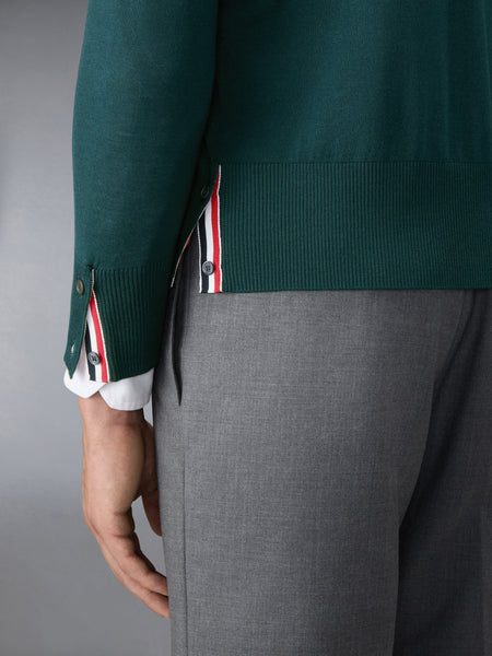 MERINO WOOL 4-BAR CLASSIC V-NECK CARDIGAN DK GREEN