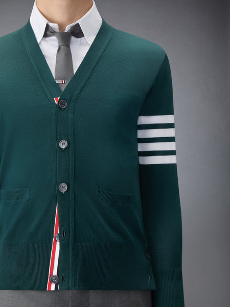 MERINO WOOL 4-BAR CLASSIC V-NECK CARDIGAN DK GREEN