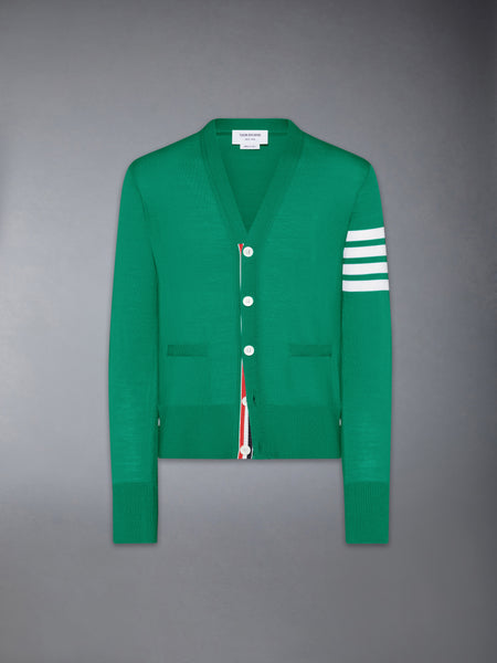 MERINO WOOL 4-BAR CLASSIC V-NECK CARDIGAN MED GREEN