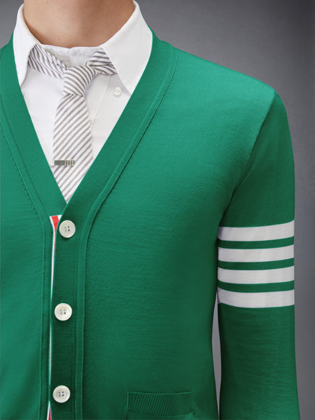 MERINO WOOL 4-BAR CLASSIC V-NECK CARDIGAN MED GREEN