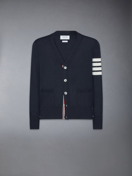MERINO WOOL 4-BAR CLASSIC V-NECK CARDIGAN NAVY