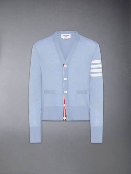 MERINO WOOL 4-BAR CLASSIC V-NECK CARDIGAN LIGHT BLUE