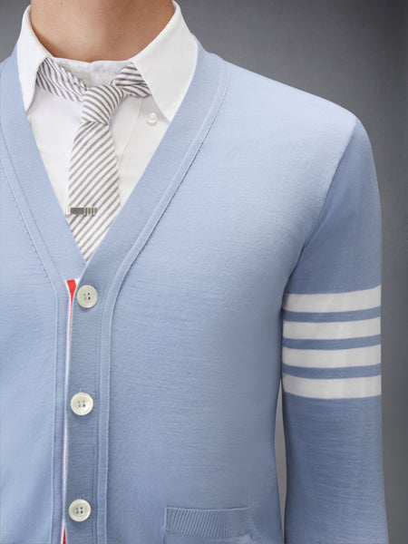 MERINO WOOL 4-BAR CLASSIC V-NECK CARDIGAN LIGHT BLUE