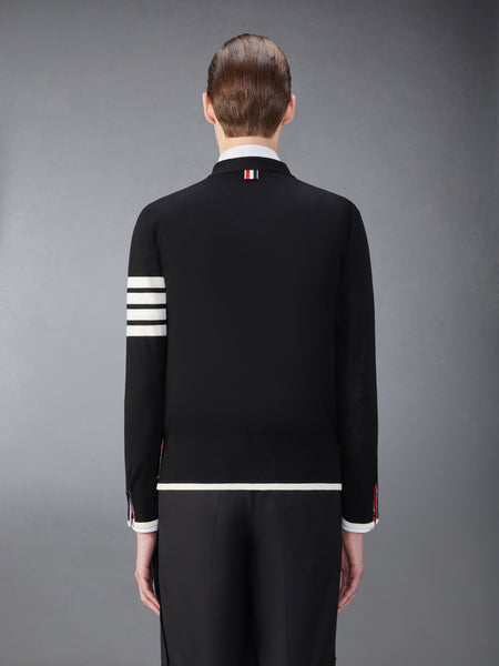 FINE MERINO WOOL 4-BAR RELAXED FIT CARDIGAN BLACK