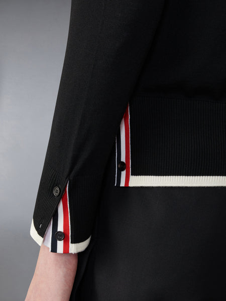 FINE MERINO WOOL 4-BAR RELAXED FIT CARDIGAN BLACK