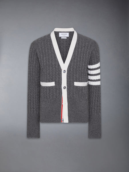 CASHMERE 4-BAR V NECK CARDIGAN MED GREY