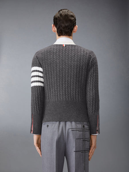 CASHMERE 4-BAR V NECK CARDIGAN MED GREY