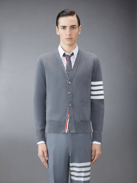 COTTON CREPE V-NECK CARDIGAN MED GREY