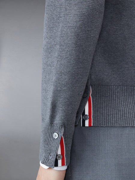 COTTON CREPE V-NECK CARDIGAN MED GREY