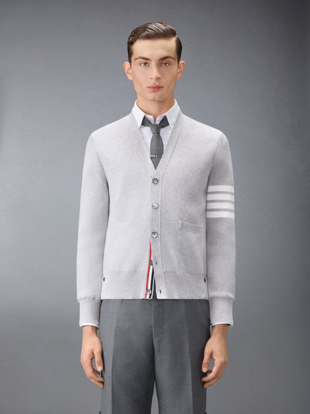 COTTON CREPE V-NECK CARDIGAN PALE GREY