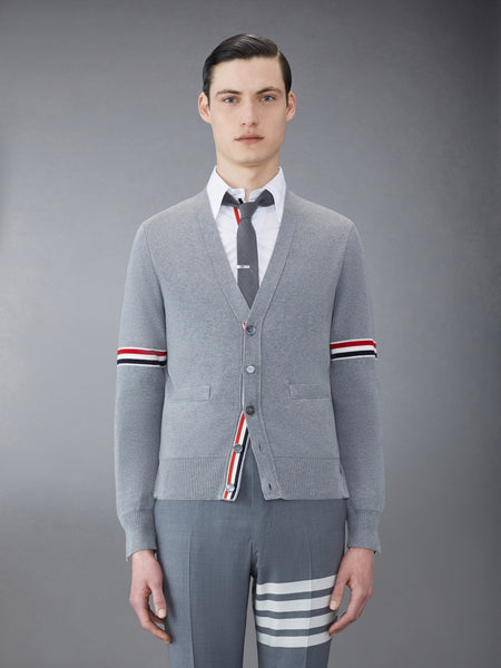 COTTON MILANO STITCH V-NECK CARDIGAN LT GREY