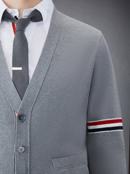 COTTON MILANO STITCH V-NECK CARDIGAN LT GREY