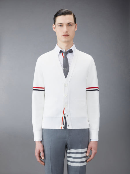 COTTON MILANO STITCH V-NECK CARDIGAN WHITE