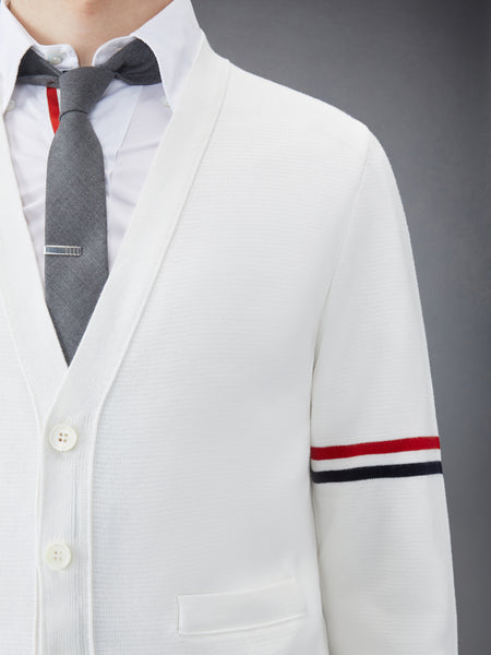 COTTON MILANO STITCH V-NECK CARDIGAN WHITE