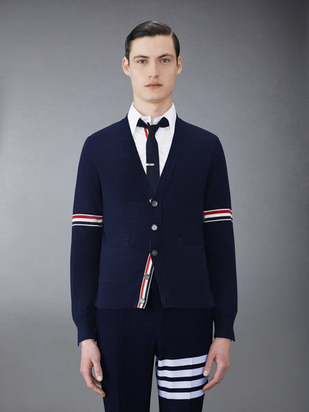 COTTON MILANO STITCH V-NECK CARDIGAN NAVY