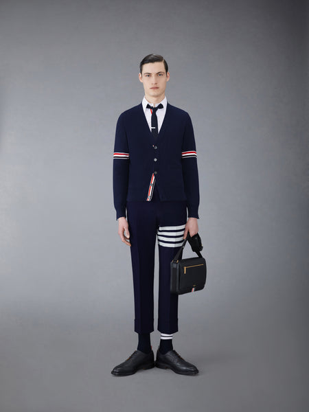COTTON MILANO STITCH V-NECK CARDIGAN NAVY
