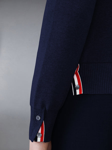 COTTON MILANO STITCH V-NECK CARDIGAN NAVY