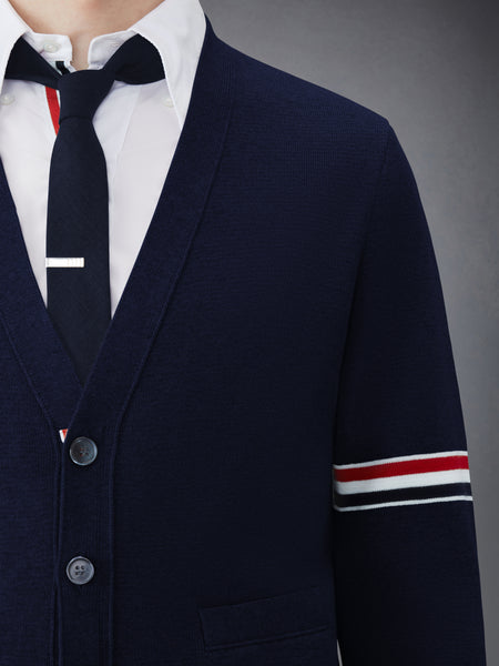 COTTON MILANO STITCH V-NECK CARDIGAN NAVY