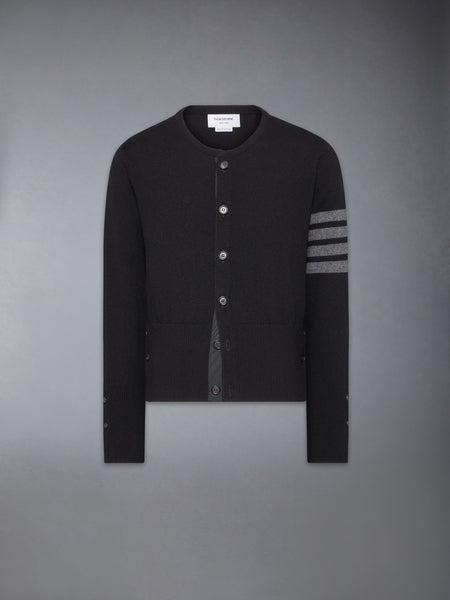CASHMERE CLASSIC CREW NECK 4-BAR CARDIGAN BLACK