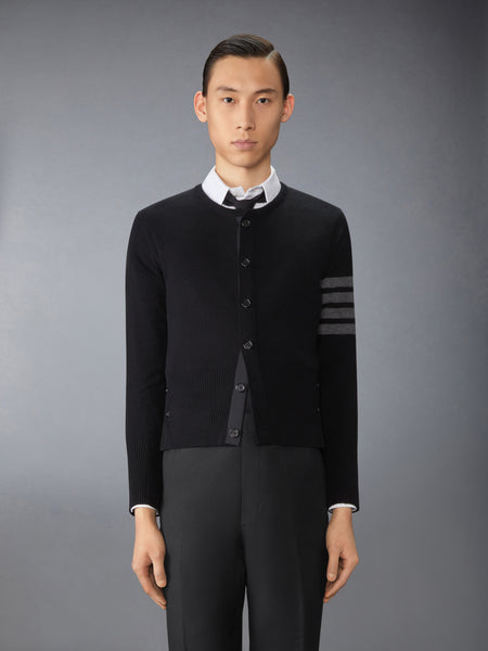 CASHMERE CLASSIC CREW NECK 4-BAR CARDIGAN BLACK