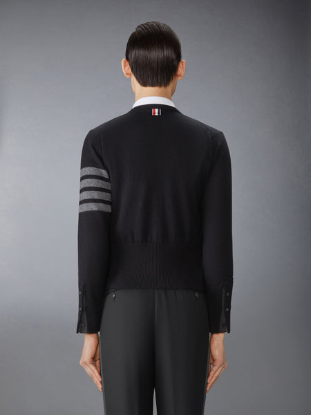 CASHMERE CLASSIC CREW NECK 4-BAR CARDIGAN BLACK