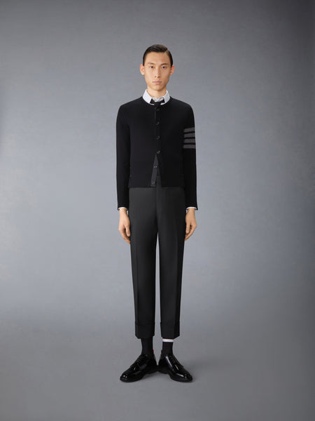 CASHMERE CLASSIC CREW NECK 4-BAR CARDIGAN BLACK