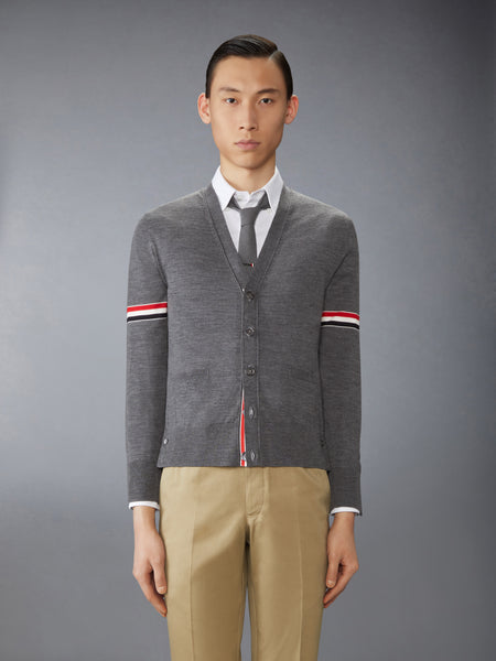 FINE MERINO WOOL RWB ARMBAND CARDIGAN MED GREY