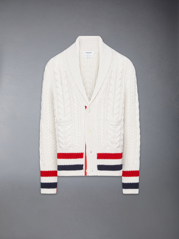 ARAN CABLE CASHMERE RWB STRIPE CARDIGAN - featured image