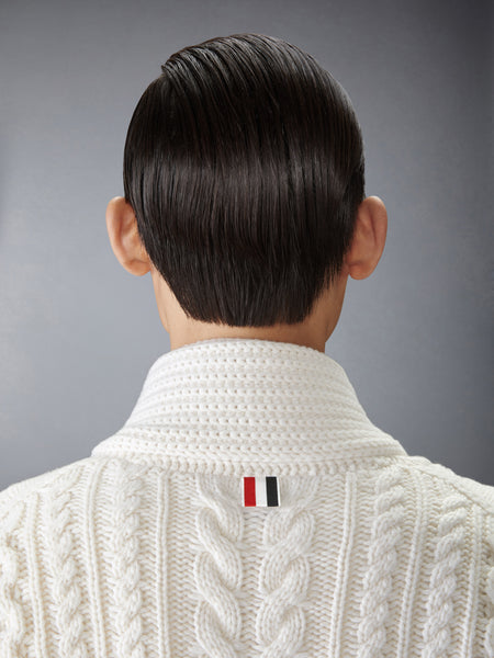 ARAN CABLE CASHMERE RWB STRIPE CARDIGAN WHITE