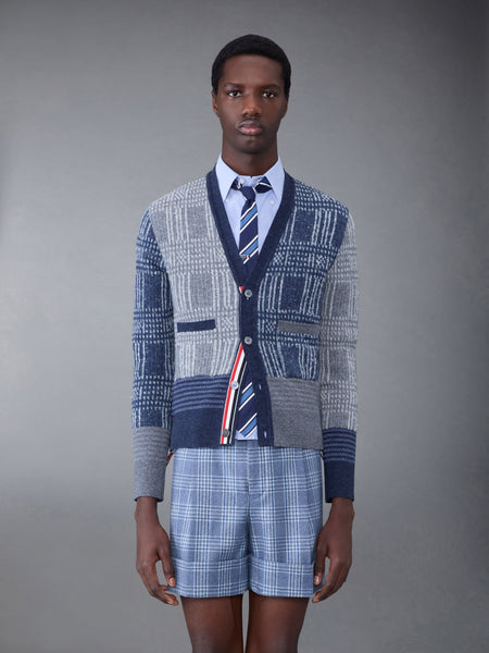 Fun-Mix Check Jacquard V-Neck Cardigan BLUE