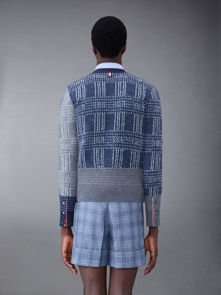 Fun-Mix Check Jacquard V-Neck Cardigan BLUE