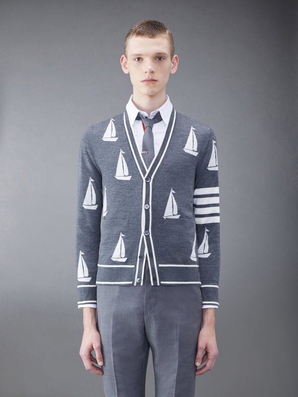 Merino Sailboat 4-bar V-neck Cardigan - featured image