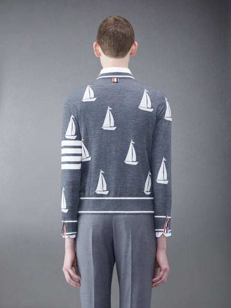 Merino Sailboat 4-bar V-neck Cardigan MED GREY