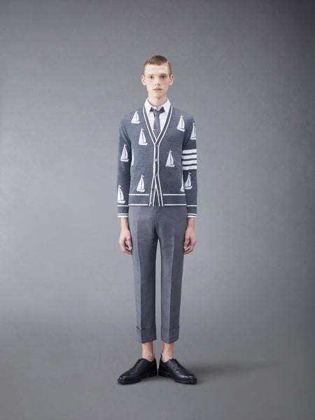 Merino Sailboat 4-bar V-neck Cardigan MED GREY