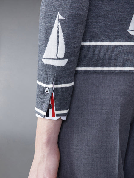 Merino Sailboat 4-bar V-neck Cardigan MED GREY