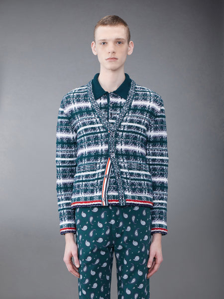 Tartan Merino Mohair Inlay V-neck Pullover DK GREEN