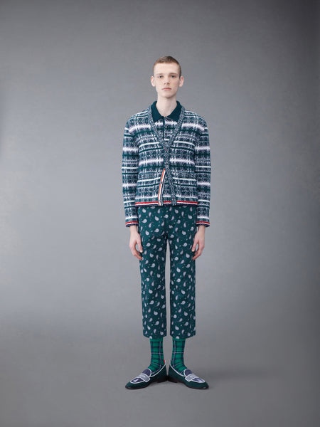 Tartan Merino Mohair Inlay V-neck Pullover DK GREEN