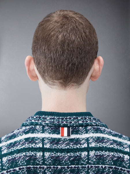 Tartan Merino Mohair Inlay V-neck Pullover DK GREEN