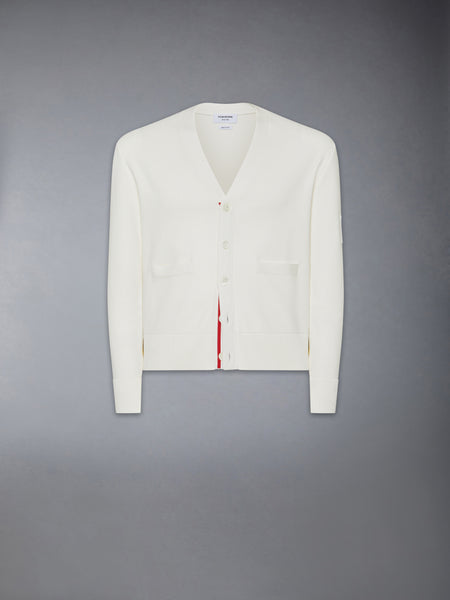 COTTON MILANO STITCH FLAG PATCH CARDIGAN WHITE
