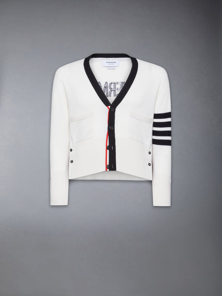 CASHMERE NEVERMORE INTARSIA 4-BAR CLASSIC SHORT CARDIGAN WHITE