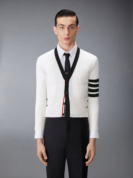 CASHMERE NEVERMORE INTARSIA 4-BAR CLASSIC SHORT CARDIGAN WHITE