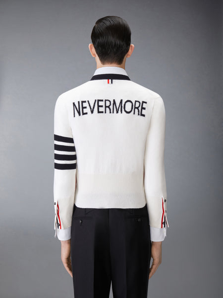 CASHMERE NEVERMORE INTARSIA 4-BAR CLASSIC SHORT CARDIGAN WHITE