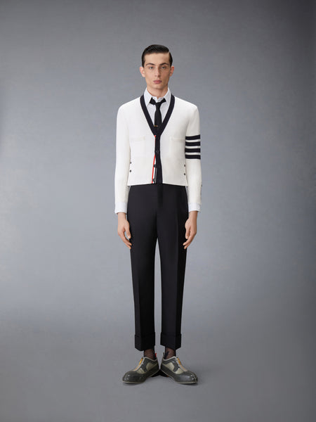CASHMERE NEVERMORE INTARSIA 4-BAR CLASSIC SHORT CARDIGAN WHITE