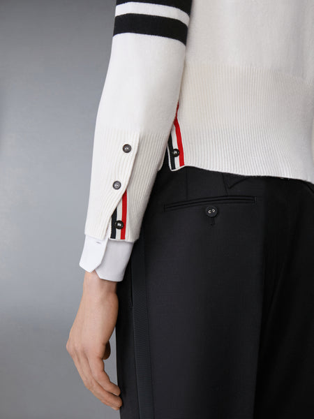 CASHMERE NEVERMORE INTARSIA 4-BAR CLASSIC SHORT CARDIGAN WHITE
